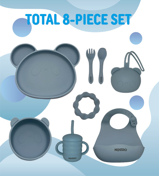 Baby-Led Weaning Supplies – 8-Piece Silicone Baby Feeding Set with Pacifier Holder and Teether – Perfect Gift for Babies – Easy to Clean and Highly Durable.