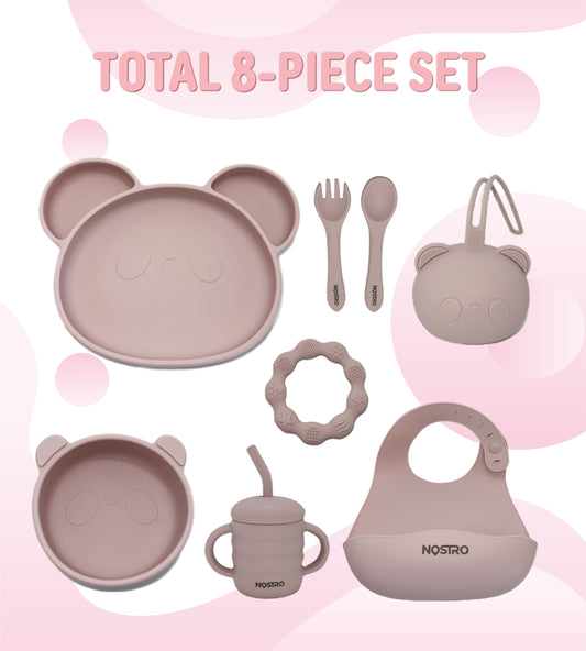 Baby-Led Weaning Supplies – 8-Piece Silicone Baby Feeding Set with Pacifier Holder and Teether – Perfect Gift for Babies – Easy to Clean and Highly Durable.