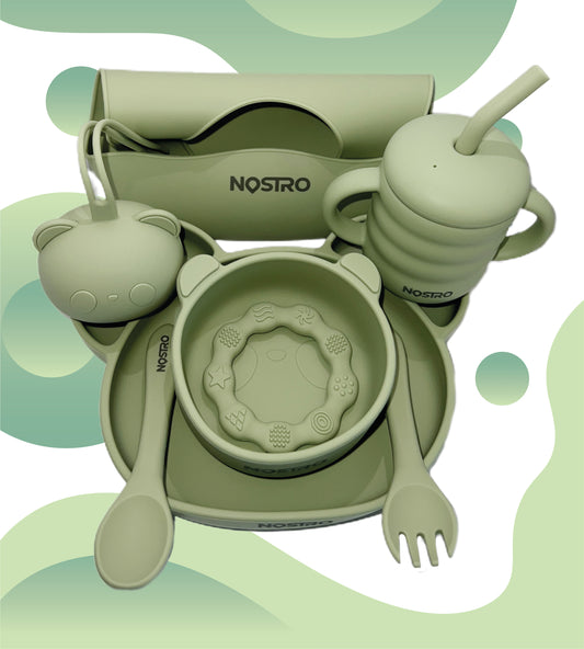 Baby-Led Weaning Supplies – 8-Piece Silicone Baby Feeding Set with Pacifier Holder and Teether – Perfect Gift for Babies – Easy to Clean and Highly Durable.